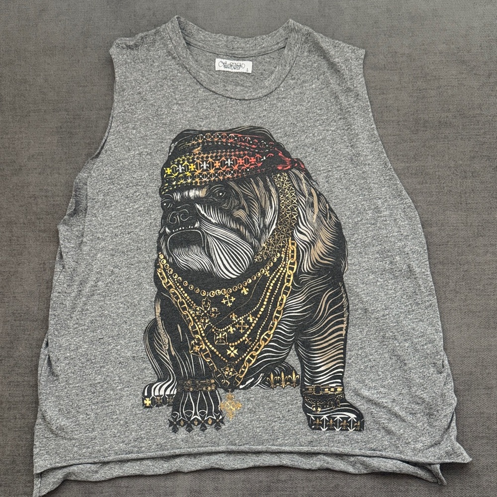 Lauren Moshi Gray Dog Shirt with Gold and Red Accents